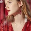 imageBriLove Womens Crystal Gorgeous Twisted Dual Chandelier Teardrop Fashion Pierced Dangle EarringsRuby Color BlackTone