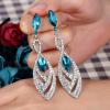 imageBriLove Womens Crystal Gorgeous Twisted Dual Chandelier Teardrop Fashion Pierced Dangle EarringsSilverTone Turquoise Color