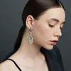 imageBriLove Womens Crystal Gorgeous Twisted Dual Chandelier Teardrop Fashion Pierced Dangle EarringsSilverTone Turquoise Color