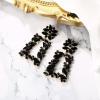 imageBriLove Womens Fashion Crystal Geometric Rhinestone Marquise Teardrop Cluster Dangle Earrings for Wedding Prom Party Black GoldToned