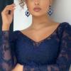 imageBriLove Womens Fashion Trendy Crystal Teardrop Halo Chandelier Dangle EarringsNavy Blue SilverTone