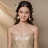 imageBriLove Womens Wedding Bridal Crystal Emerald Cut Infinity Figure 8 Chandelier Dangle Earrings02Champagne w Clear GoldTone