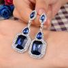 imageBriLove Womens Wedding Bridal Crystal Emerald Cut Infinity Figure 8 Chandelier Dangle Earrings07Navy Blue SilverTone