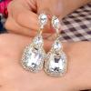 imageBriLove Womens Wedding Bridal Crystal Emerald Cut Infinity Figure 8 Chandelier Dangle Earrings08Clear GoldTone