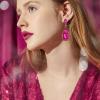 imageBriLove Womens Wedding Bridal Crystal Emerald Cut Infinity Figure 8 Chandelier Dangle EarringsHot Pink GoldTone