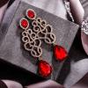 imageBriLove Womens Wedding Bridal Crystal Floral Filigree Teardrop Chandelier Dangle EarringsRuby Color GoldTone
