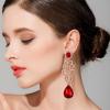 imageBriLove Womens Wedding Bridal Crystal Floral Filigree Teardrop Chandelier Dangle EarringsRuby Color GoldTone
