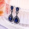 imageBriLove Womens Wedding Bridal Crystal Teardrop Infinity Chandelier Dangle EarringsNavy Blue BlackTone