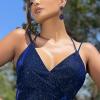imageBriLove Womens Wedding Bridal Crystal Teardrop Infinity Chandelier Dangle EarringsNavy Blue BlackTone