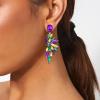 imageBriLove Womens Wedding Bridal Crystal Teardrop Multi Marquise Cluster Bling Dangle EarringsClip onColourful