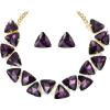 imageBriLove Art Deco Sparkly Triangle Statement Necklace Earrings Set for WomenAmethyst GoldTone
