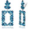 imageBriLove Clipon Dangle Earring Earrings Art Deco Sparkly Rhinestone Marquise Teardrop Rectangle Geometric Statement for WomenBlue Topaz SilverTone