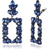 imageBriLove Clipon Dangle Earring Earrings Art Deco Sparkly Rhinestone Marquise Teardrop Rectangle Geometric Statement for WomenSapphire Color BlackTone