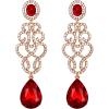 imageBriLove Womens Wedding Bridal Crystal Floral Filigree Teardrop Chandelier Dangle EarringsRuby Color GoldTone