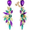 imageBriLove Womens Wedding Bridal Crystal Teardrop Multi Marquise Cluster Bling Dangle EarringsClip onColourful
