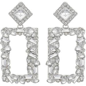 imageBriLove Art Deco Sparkly Rhinestone Marquise Rectangle Geometric Statement Dangle Earrings for Women Clear SilverTone