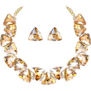 imageBriLove Art Deco Sparkly Triangle Statement Necklace Earrings Set for WomenChampagne GoldTone