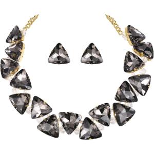 imageBriLove Art Deco Sparkly Triangle Statement Necklace Earrings Set for WomenGrey GoldTone