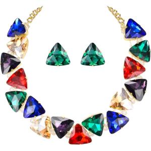 imageBriLove Art Deco Sparkly Triangle Statement Necklace Earrings Set for WomenMulticolor GoldTone