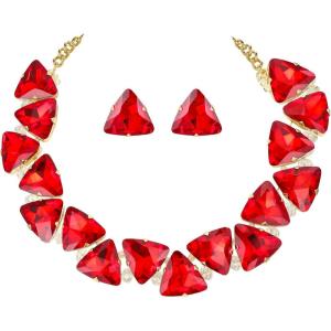 imageBriLove Art Deco Sparkly Triangle Statement Necklace Earrings Set for WomenSapphire Color GoldTone