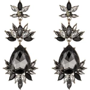 imageBriLove Art Deco Vintage Inspired Rhinestone Marquise Teardrop Flower Statement Dangle Earrings for WomenBlack AntiqueGoldTone