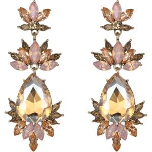 imageBriLove Art Deco Vintage Inspired Rhinestone Marquise Teardrop Flower Statement Dangle Earrings for WomenChampagne AntiqueGoldTone
