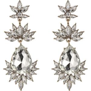 imageBriLove Art Deco Vintage Inspired Rhinestone Marquise Teardrop Flower Statement Dangle Earrings for WomenClear AntiqueGoldTone