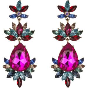 imageBriLove Art Deco Vintage Inspired Rhinestone Marquise Teardrop Flower Statement Dangle Earrings for WomenMulticolor AntiqueGoldTone