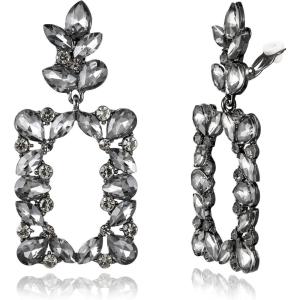 imageBriLove Clipon Dangle Earring Earrings Art Deco Sparkly Rhinestone Marquise Teardrop Rectangle Geometric Statement for WomenGrey BlackTone