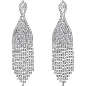 imageBriLove Fashion Long Chandelier Tassel Dangle Drop Earrings for Women Party Prom AccessoriesFringeSilver