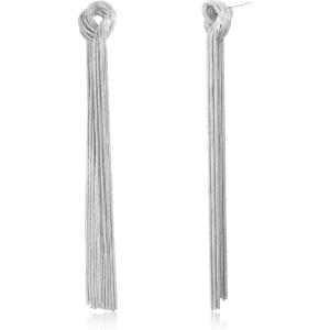 imageBriLove Fashion Long Chandelier Tassel Dangle Drop Earrings for Women Party Prom AccessoriesKnot SilverTone