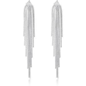 imageBriLove Fashion Long Chandelier Tassel Dangle Drop Earrings for Women Party Prom AccessoriesLinear SilverTone