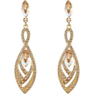 imageBriLove Womens Crystal Gorgeous Twisted Dual Chandelier Teardrop Fashion Pierced Dangle EarringsChampagne GoldTone