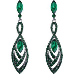 imageBriLove Womens Crystal Gorgeous Twisted Dual Chandelier Teardrop Fashion Pierced Dangle EarringsEmerald Color BlackTone
