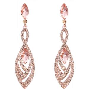 imageBriLove Womens Crystal Gorgeous Twisted Dual Chandelier Teardrop Fashion Pierced Dangle EarringsPeach Morganite Color RoseGoldTone