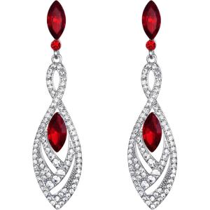 imageBriLove Womens Crystal Gorgeous Twisted Dual Chandelier Teardrop Fashion Pierced Dangle EarringsRuby Color SilverTone