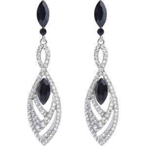 imageBriLove Womens Crystal Gorgeous Twisted Dual Chandelier Teardrop Fashion Pierced Dangle EarringsSilverTone Black w Clear