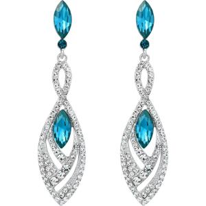 imageBriLove Womens Crystal Gorgeous Twisted Dual Chandelier Teardrop Fashion Pierced Dangle EarringsSilverTone Turquoise Color