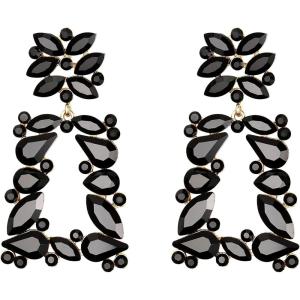 imageBriLove Womens Fashion Crystal Geometric Rhinestone Marquise Teardrop Cluster Dangle Earrings for Wedding Prom Party Black GoldToned