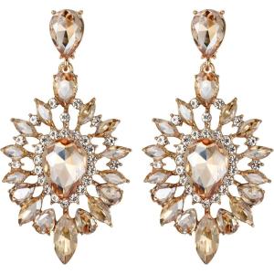 imageBriLove Womens Fashion Trendy Crystal Teardrop Halo Chandelier Dangle EarringsChampagne GoldTone
