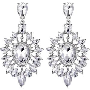 imageBriLove Womens Fashion Trendy Crystal Teardrop Halo Chandelier Dangle EarringsClear SilverTone