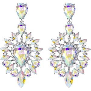 imageBriLove Womens Fashion Trendy Crystal Teardrop Halo Chandelier Dangle EarringsIridescent AB SilverTone
