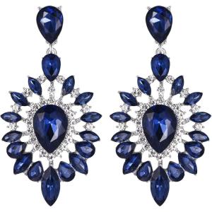 imageBriLove Womens Fashion Trendy Crystal Teardrop Halo Chandelier Dangle EarringsNavy Blue SilverTone