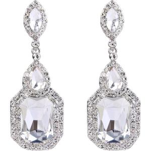 imageBriLove Womens Wedding Bridal Crystal Emerald Cut Infinity Figure 8 Chandelier Dangle Earrings01Clear SilverTone