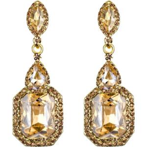 imageBriLove Womens Wedding Bridal Crystal Emerald Cut Infinity Figure 8 Chandelier Dangle Earrings03Champagne GoldTone