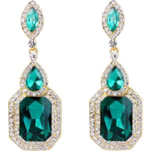 imageBriLove Womens Wedding Bridal Crystal Emerald Cut Infinity Figure 8 Chandelier Dangle Earrings04Emerald Color GoldTone
