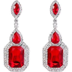 imageBriLove Womens Wedding Bridal Crystal Emerald Cut Infinity Figure 8 Chandelier Dangle Earrings05Ruby Color SilverTone