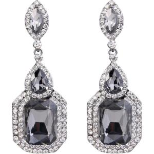 imageBriLove Womens Wedding Bridal Crystal Emerald Cut Infinity Figure 8 Chandelier Dangle Earrings06Grey BlackTone