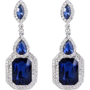 imageBriLove Womens Wedding Bridal Crystal Emerald Cut Infinity Figure 8 Chandelier Dangle Earrings07Navy Blue SilverTone