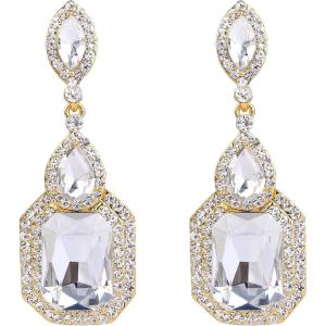 imageBriLove Womens Wedding Bridal Crystal Emerald Cut Infinity Figure 8 Chandelier Dangle Earrings08Clear GoldTone